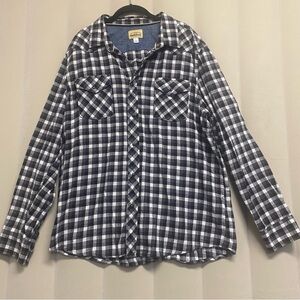 Roebuck & Co Men’s Button Down Shirt 2XL Plaid Flannel Brush Popper Snap Button